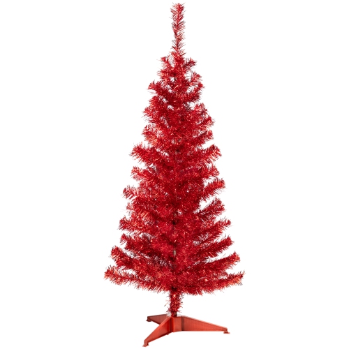 Artificial Tinsel Christmas Tree - 4' - Red - Unlit