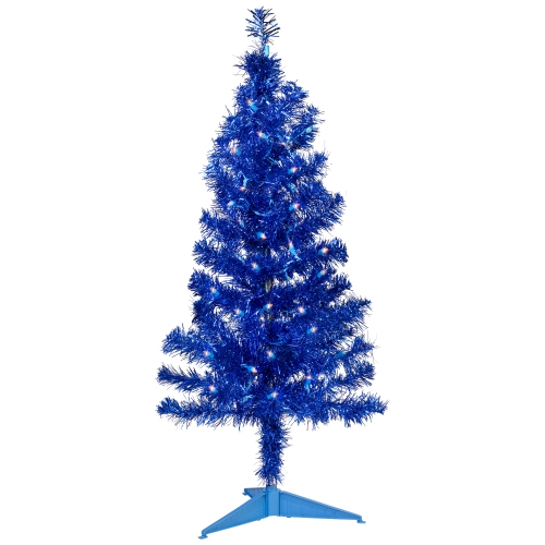 Pre-Lit Artificial Tinsel Christmas Tree - 3' - Blue - Clear Lights