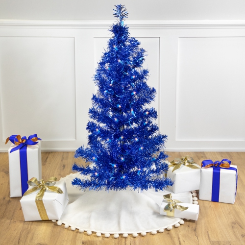 Pre-Lit Artificial Tinsel Christmas Tree - 3' - Blue - Clear Lights