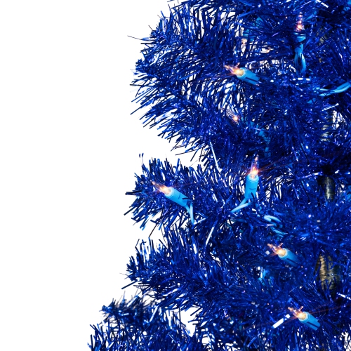 Pre-Lit Artificial Tinsel Christmas Tree - 3' - Blue - Clear Lights
