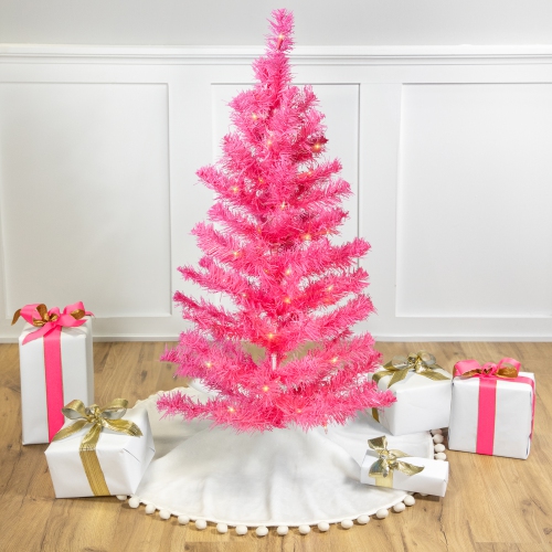 NORTHLIGHT  Pre-Lit Tinsel Artificial Christmas Tree - 3' - - Clear Lights In Pink