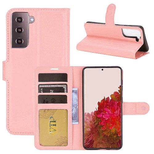 [CS] Étui portefeuille folio à rabat avec fente pour carte magnétique pour Samsung Galaxy S24 FE, rose doré