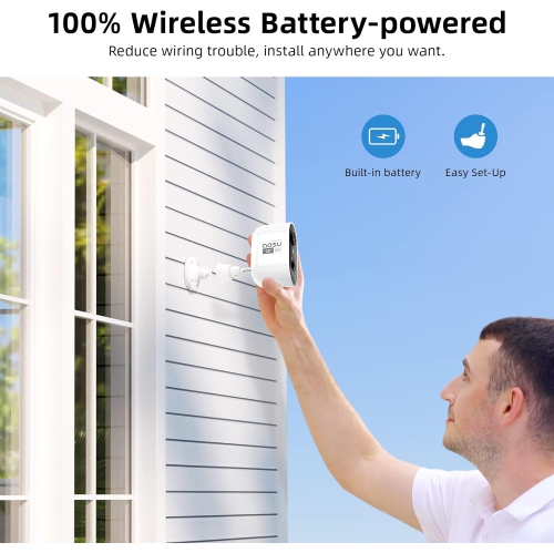 AOSU – caméra de sécurité sans fil extérieure 2K, caméra de surveillance à piles, caméra Wi-Fi avec détection de mouvement et sirène IRP Humanoid,