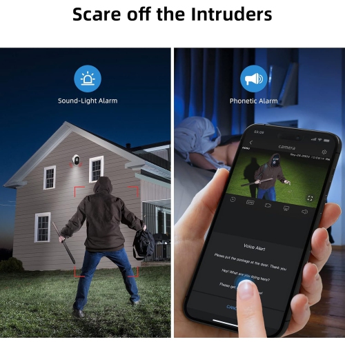 AOSU – caméra de sécurité sans fil extérieure 2K, caméra de surveillance à piles, caméra Wi-Fi avec détection de mouvement et sirène IRP Humanoid,