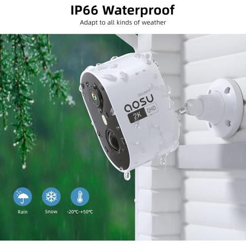 AOSU – caméra de sécurité sans fil extérieure 2K, caméra de surveillance à piles, caméra Wi-Fi avec détection de mouvement et sirène IRP Humanoid,