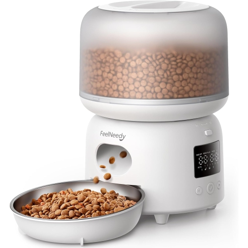 FeelNeedy Automatic Cat Feeder, 3L Timed Pet Feeder with Stainless Steel Bowl Food Dispenser for Cats and Dogs