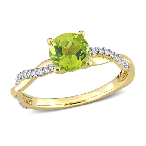 GEM AND HARMONY  1.10 Carat (Ctw) Peridot Crossover Ring In 14K Gold With Diamonds In Yellow
