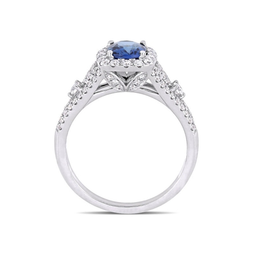1.16 Carat Blue Sapphire Halo Engagement Ring with Diamonds 14K White Gold