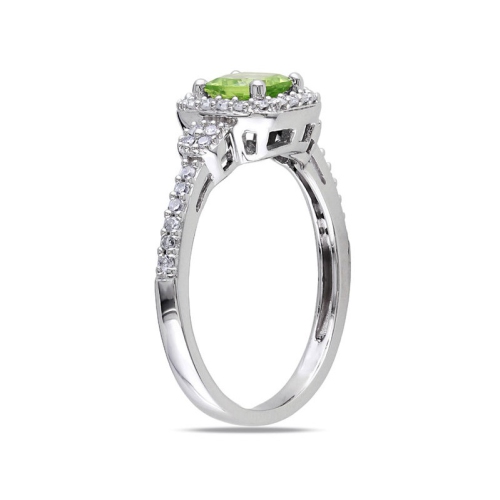 Bague halo en or blanc 10K ct avec diamants, péridot 2/3&nbsp;carat