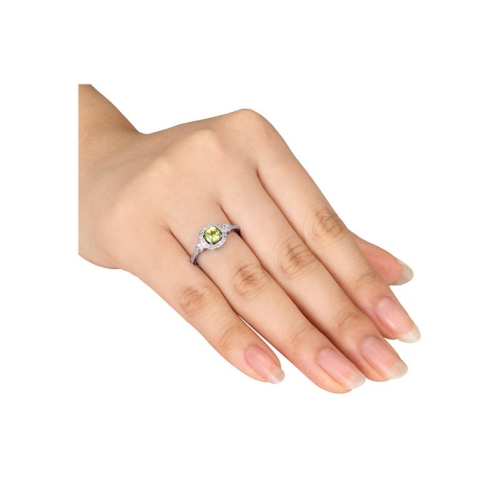 Bague halo en or blanc 10K ct avec diamants, péridot 2/3&nbsp;carat