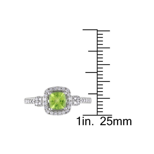 Bague halo en or blanc 10K ct avec diamants, péridot 2/3&nbsp;carat