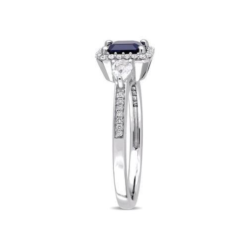 1.06 Carat Blue and White Sapphire Ring in 14K White Gold with Diamonds