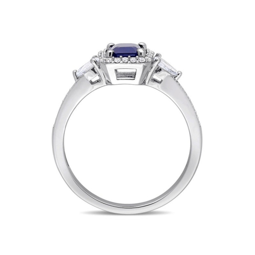 1.06 Carat Blue and White Sapphire Ring in 14K White Gold with Diamonds