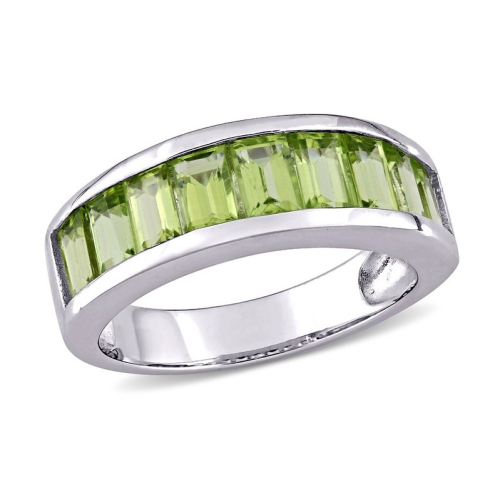 GEM AND HARMONY  2.70 Carat (Ctw) Peridot Baguette Band Ring In Sterling In Silver