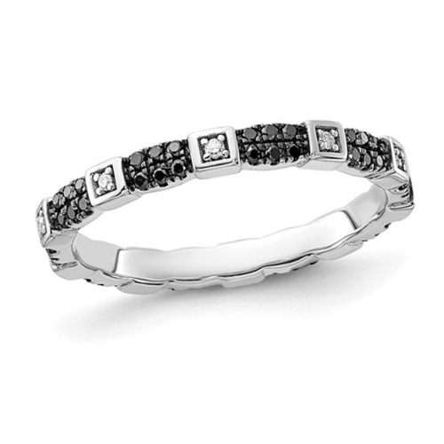 GEM AND HARMONY  1/4 Carat (Ctw) Black & Diamond Band Ring In Sterling Silver In White