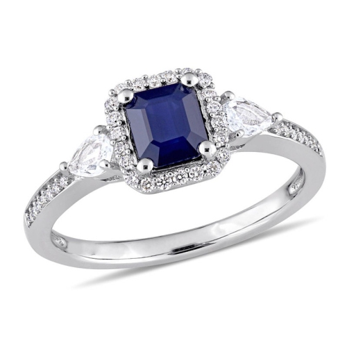GEM AND HARMONY  1.06 Carat (Ctw) And White Sapphire Ring In 14K White Gold With Diamonds In Blue