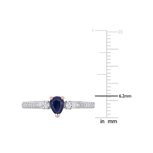 1/2 Carat Blue Sapphire Three Stone Ring with Diamonds in 14K White Gold