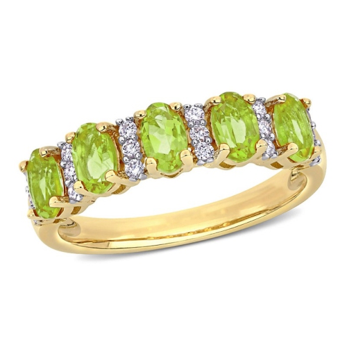 GEM AND HARMONY  1.20 Carat (Ctw) Peridot Semi-Eternity Band Ring 14K Gold In Yellow