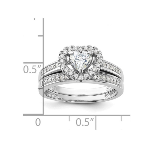 Sterling Silver Engagement Bridal Wedding Heart Ring Set with Cubic Zirconia (CZ)