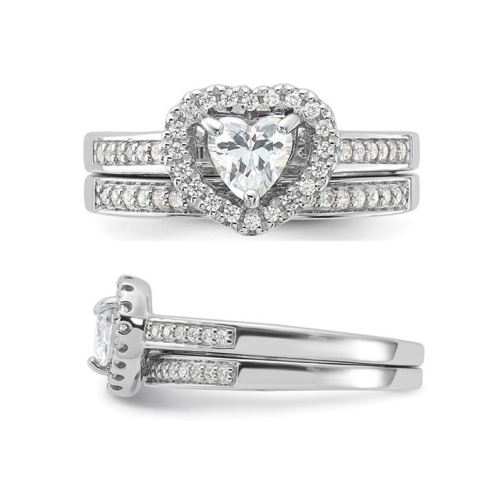 Sterling Silver Engagement Bridal Wedding Heart Ring Set with Cubic Zirconia (CZ)