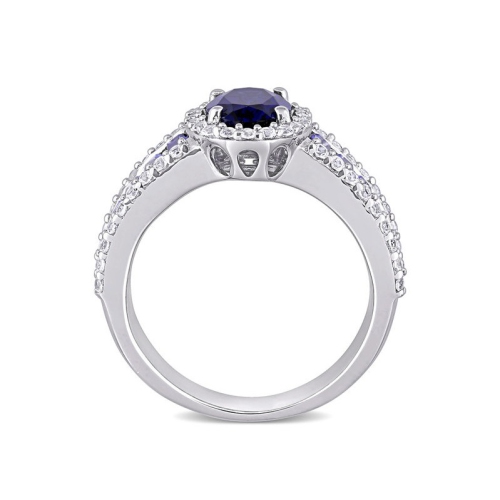 4.72 Carat Lab-Created Blue & White Sapphire Halo Ring in Sterling Silver
