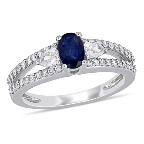 GEM AND HARMONY  3/5 Carat (Ctw) Sapphire & Diamond 1/2 Carat (Ctw) Ring In 14K White Gold In Blue