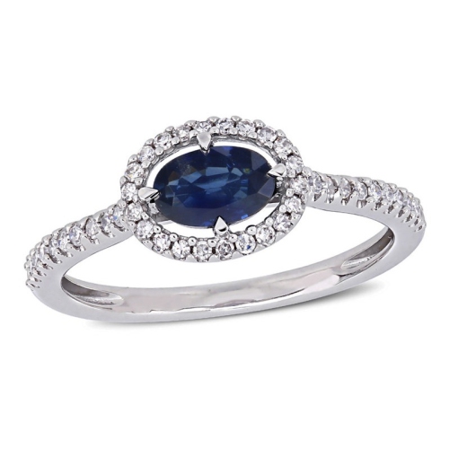 GEM AND HARMONY  3/5 Carat (Ctw) Sapphire & Diamond Ring In 14K White Gold In Blue