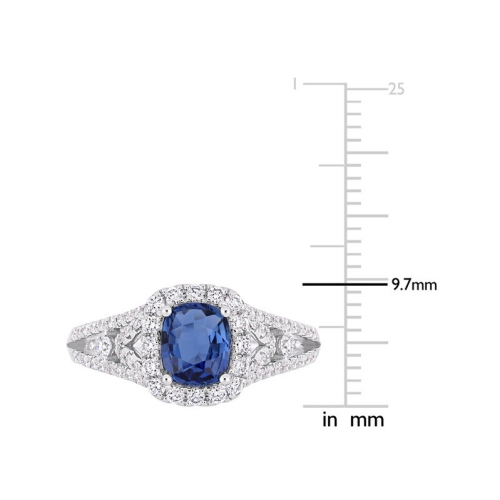 1.16 Carat Blue Sapphire Halo Engagement Ring with Diamonds 14K White Gold
