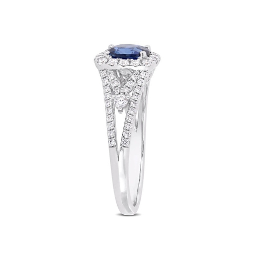 1.16 Carat Blue Sapphire Halo Engagement Ring with Diamonds 14K White Gold
