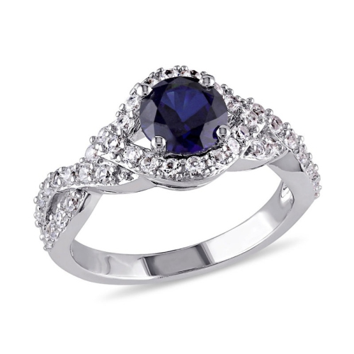 GEM AND HARMONY  2.09 Carat (Ctw) Lab-Created Sapphire And White Sapphire Twist Ring In Sterling Silver In Blue