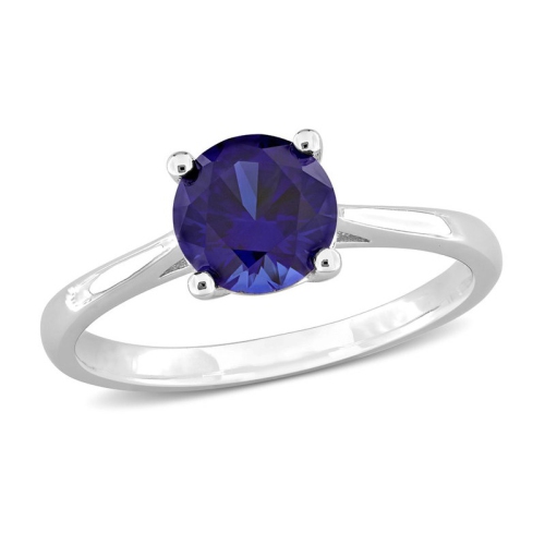 GEM AND HARMONY  1.61 Carat (Ctw) Lab-Created Sapphire Solitaire Ring In Sterling Silver In Blue