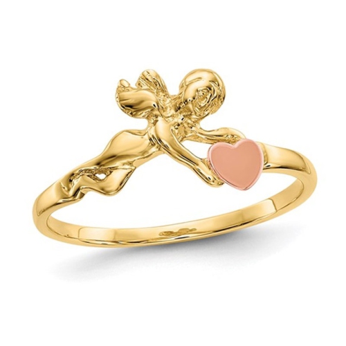 GEM AND HARMONY  10K And Rose Gold Angel And Heart Ring In Yellow