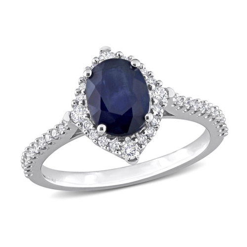 Bague en or blanc 14K ct avec saphir bleu et diamant d'1,60&nbsp;carat