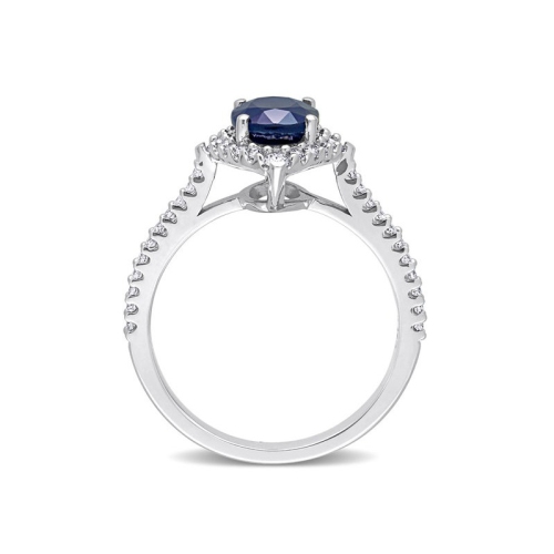 Bague en or blanc 14K ct avec saphir bleu et diamant d'1,60&nbsp;carat