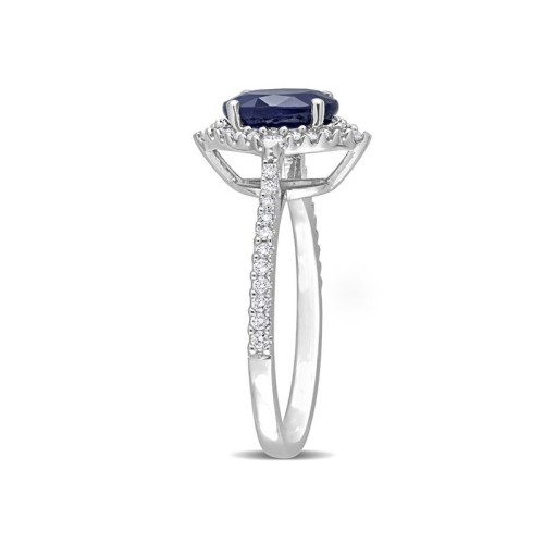 Bague en or blanc 14K ct avec saphir bleu et diamant d'1,60&nbsp;carat