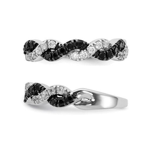 1/2 Carat Black & White Diamond Infinity Twist Ring in 14K White Gold