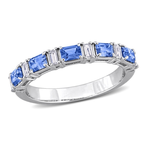 GEM AND HARMONY  7/8 Carat (Ctw) Sapphire Ring Band In 14K White Gold With Diamonds In Blue