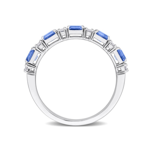 7/8 Carat Blue Sapphire Ring Band in 14K White Gold with Diamonds
