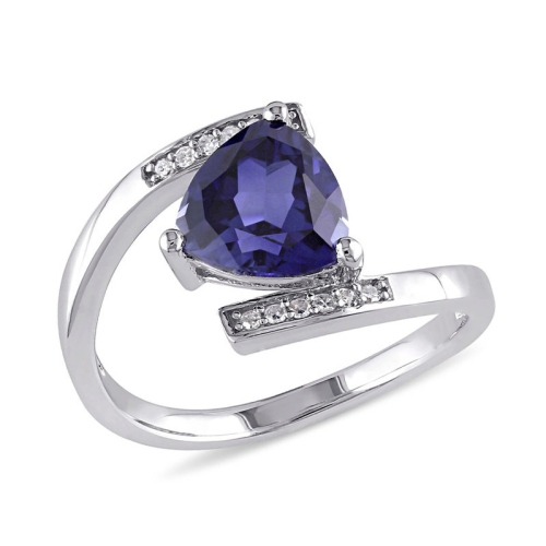 GEM AND HARMONY  2.40 Carat (Ctw) Lab-Created Sapphire Trillion Ring In Sterling Silver In Blue