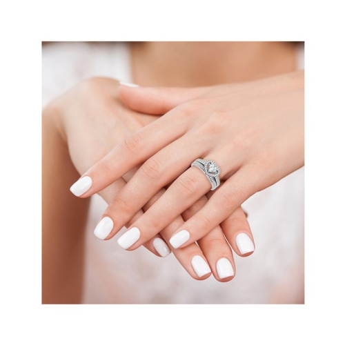 Sterling Silver Engagement Bridal Wedding Heart Ring Set with Cubic Zirconia (CZ)