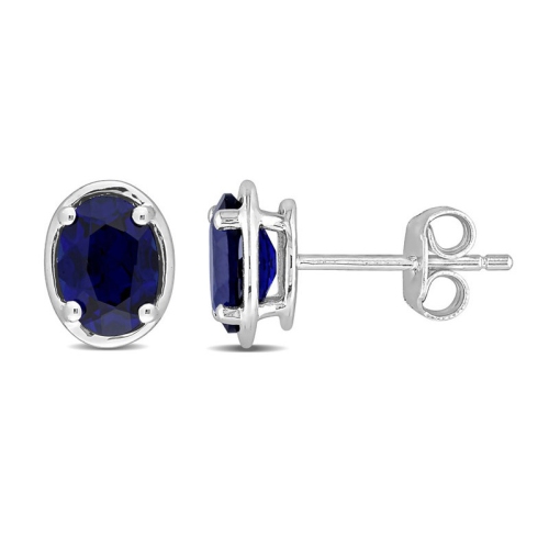 2.54 Carat Lab-Created Blue Sapphire Oval Stud Earrings in Sterling Silver