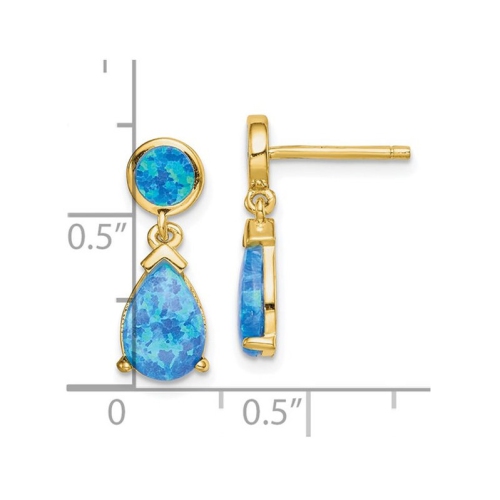 Lab-Created Blue Opal Drop Earrings in Yellow Plated Sterling Silver