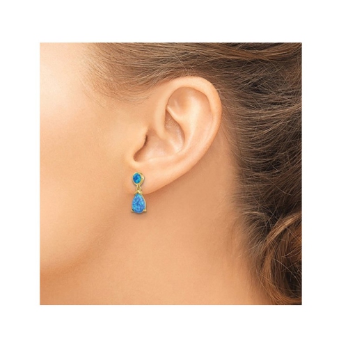 Lab-Created Blue Opal Drop Earrings in Yellow Plated Sterling Silver