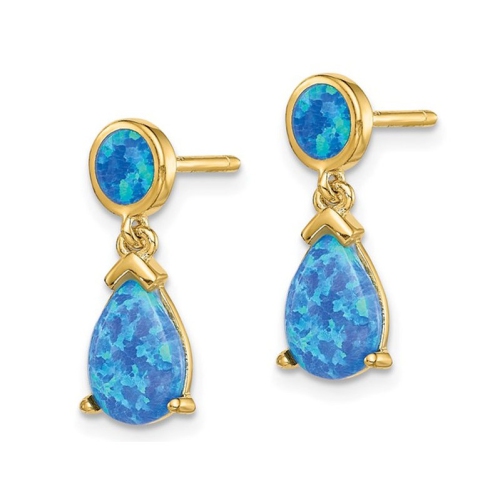 Lab-Created Blue Opal Drop Earrings in Yellow Plated Sterling Silver