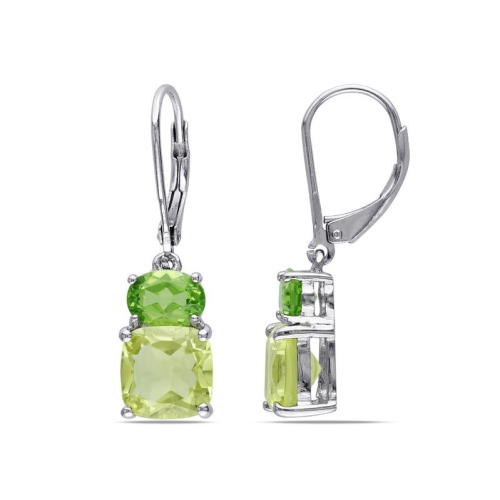 GEM AND HARMONY  5.94 Carat (Ctw) Lemon Quartz And Peridot Dangle Earrings In Sterling In Silver