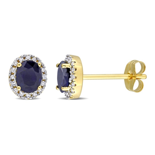 GEM AND HARMONY  4/5 Carat (Ctw) Blue Sapphire Halo Stud Earrings In 14K Gold With Diamonds In Yellow