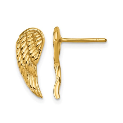 14K Yellow Gold Angel Wing Post Earrings