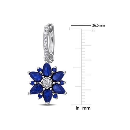 4.44 Carat Lab-Created Blue Sapphire Dangle Flower Earrings in Sterling Silver
