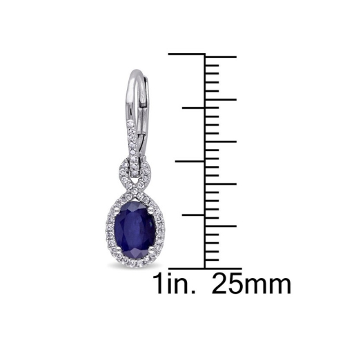 2.00 Carat Diffsued Blue Sapphire Dangle Earrings in 10K White Gold
