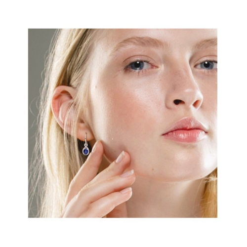 2.00 Carat Diffsued Blue Sapphire Dangle Earrings in 10K White Gold